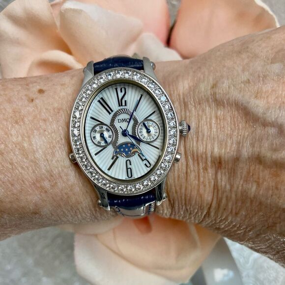 DMQ Diamonique CZ Bezel Moon Phase Multifunction Ladies Watch main image 6